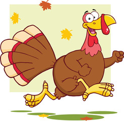 Happy Turkey Bird Cartoon Mascot Character Running