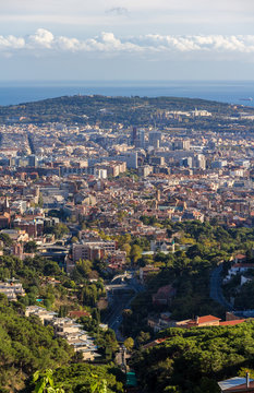 View of Barcelona with Montjuic mountain - Spain