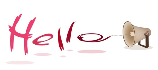 Megaphone Shouting Word Hello on White Background