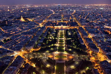 Famous and Beautiful night view to Paris from the Eiffel Tower