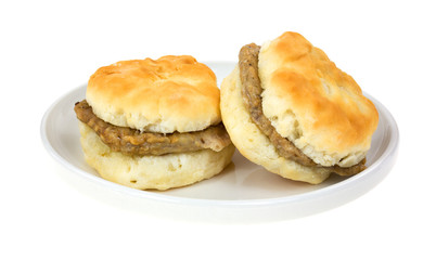 Two small breakfast sandwiches on a plate