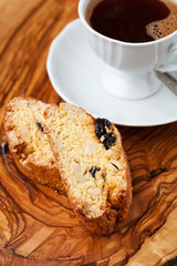 Traditional Italian cantuccini cookies and cup of coffee