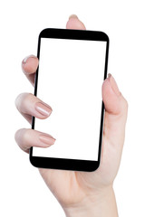 smartphone in a female hand isolated