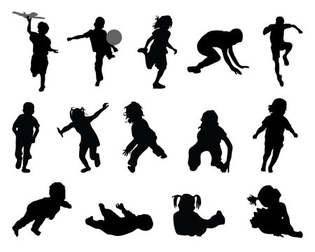 Black silhouettes of children playing-vector