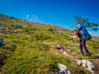 Obraz premium Hiker trekking in Crimea
