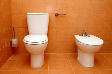 Fototapeta na wymiar Toilet and bidet in bathroom