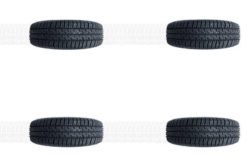 Car new tires alignment isolated on white