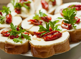Bruschetta with sun dried tomatoes and mozzarella
