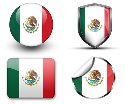 Mexico flag button sticker and badge