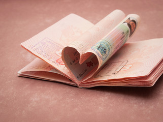 Passport pages in shape of heart