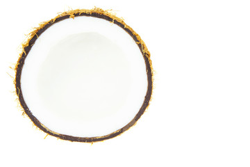 Coconut flesh over white background