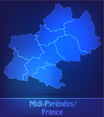 Midi-Pyrénées mit Grenzen in einfarbig Scribble