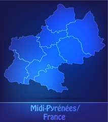 Fototapeta premium Midi-Pyrénées mit Grenzen in einfarbig Scribble