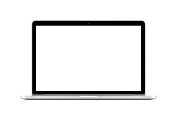 Directly front view of a modern laptop with a white screen - obrazy, fototapety, plakaty
