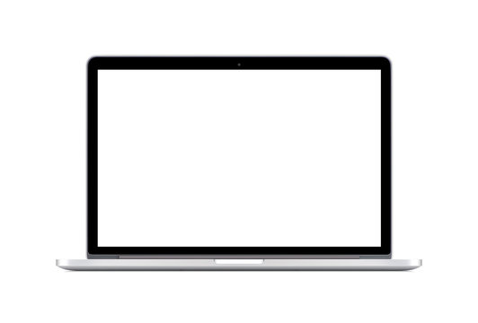 Directly front view of a modern laptop with a white screen