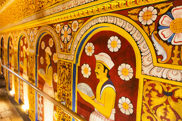 Mural inside temple of the Sacred Tooth Relic in Kandy,Sri Lanka, Asia