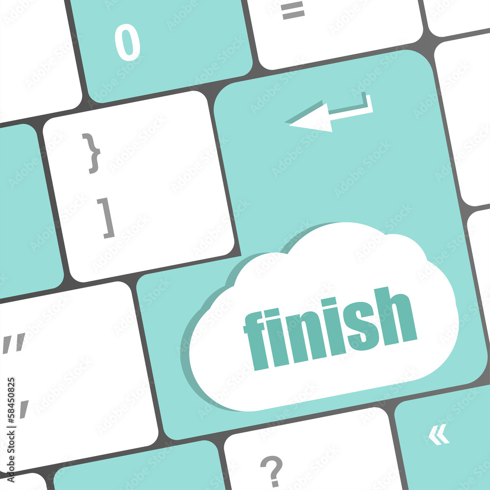 Poster finish button on black internet computer keyboard