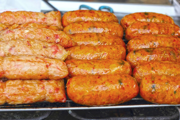 Asia sausage in the market - red sausage