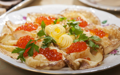 pancakes with red caviar