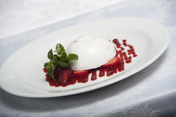 ice cream dessert with strawberries