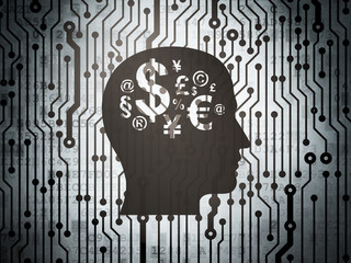 Advertising concept: circuit board with Head With Finance Symbol