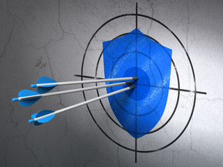 Privacy concept: arrows in Shield target on wall background