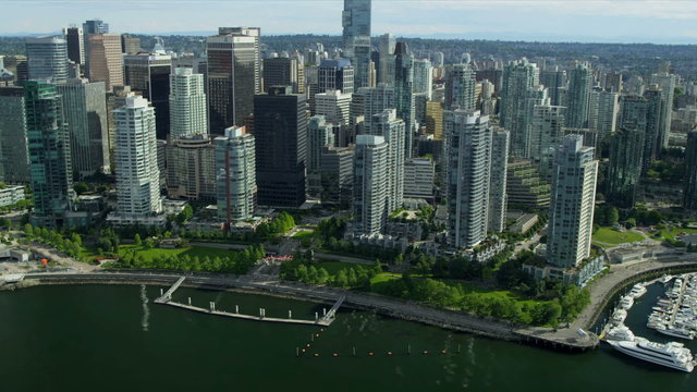 Aerial view Downtown skyscrapers and yacht marina, Vancouver