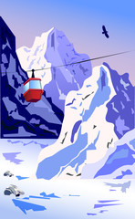 Winter Mountains with ropeway.