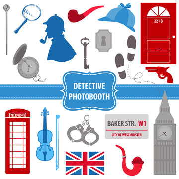 Detective Sherlock Party set - photobooth props - silhouettes