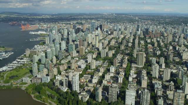Aerial landscape view over Vancouver Harbour Burrard Inlet