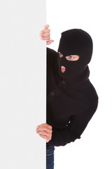 Burglar Holding Blank Placard