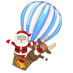 Hot air balloon with Santa Claus and deer
