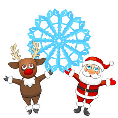 Santa Claus and deer with snowflake