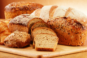Wicker basket with bread and rolls
