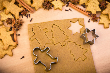 Baking ingredients for Christmas cookies and gingerbread