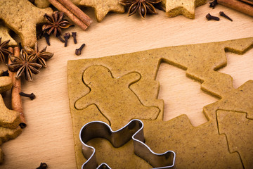 Fototapeta na wymiar Baking ingredients for Christmas cookies and gingerbread
