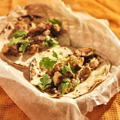 authentic mexican chicken tacos in basket