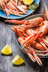 Freshly cooked scampi served with lemon