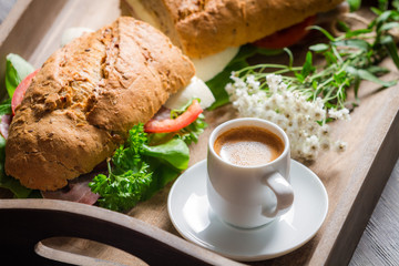Italian breakfast with espresso and sandwich