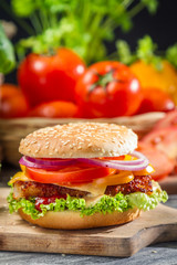 Two homemade burgers made ​​from fresh vegetables