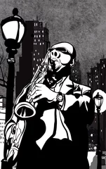 Poster saxophone player in a street at night © Isaxar