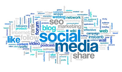 Social media conept in word tag cloud