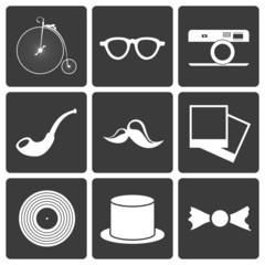 Icons with set hipster items