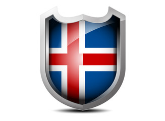 Obraz premium Beautiful flag of Iceland metal shield on a white background