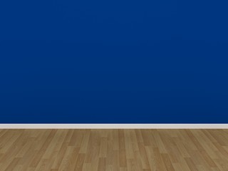 blue wall and wood floor,3d