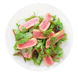 Appetizer with rare fried tuna
