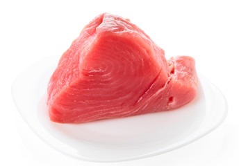Tuna fillet on plate, isolated