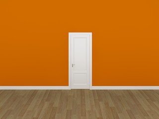 door on orange wall ,3d