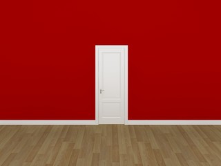 door on red wall ,3d