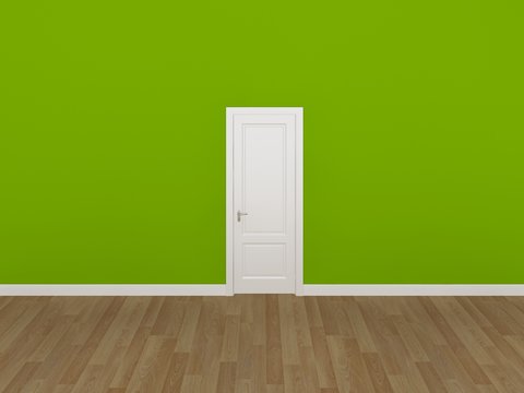 door on lemon green wall ,3d